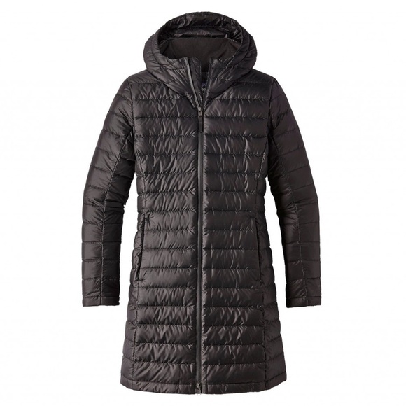 Patagonia Lightweight Fiona Hooded Down Fitted Mid Length Parka in Black Small - Picture 1 of 13